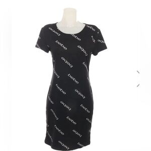 Bebe Logo Black and White T-Shirt Dress Size Large